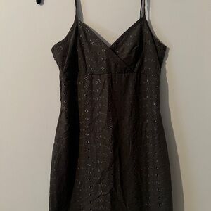 Vintage Dark Grey/Gray Mini Dress with Delicate Eyelet Detailing